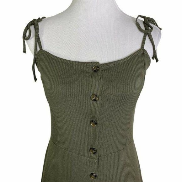 Topshop  Ribbed Button Up Tie Shoulders Mini Dress - Picture 3 of 10